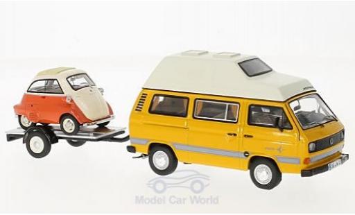 Coche miniatura Volkswagen T3 1/43 Schuco Westfalia Joker amarillo/naranja mit Anhänger und Bmw Isetta Volkswagen T3 1/43 Schuco Westfalia Joker amarillo/naranja mit Anhänger und Bmw Isetta coche miniatura