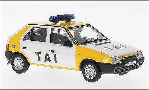 Skoda Favorit Livree Officielle 1/43 Abrex Tai Praha (azullicht-Balken) blanco/amarillo 1987 coche miniatura