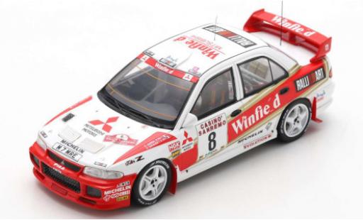 Coche miniatura Mitsubishi Lancer 1/43 Spark Evolution III No.8 Winfield Rallye WM Rallye San Remo 1996 mit Decals D.Auriol/D.Giraudet Mitsubishi Lancer 1/43 Spark Evolution III No.8 Winfield Rallye WM Rallye San Remo 1996 mit Decals D.Auriol/D.Giraudet coche miniatura