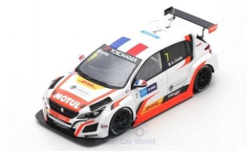 Peugeot 308 1/43 Spark TCR No.7 DG Sport Competition Race WTCR Macau Guia Race 2018 A.Comte coche miniatura