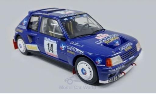 Coche miniatura Peugeot 205 1/18 Triple 9 Collection T16 No.14 Gauloises Rallye WM Tour de Corse 1985 B.Darniche/A.Mahe Peugeot 205 1/18 Triple 9 Collection T16 No.14 Gauloises Rallye WM Tour de Corse 1985 B.Darniche/A.Mahe coche miniatura