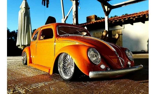 Volkswagen Kafer Base 1/18 Burago 1955 cox low ride naranja coche miniatura