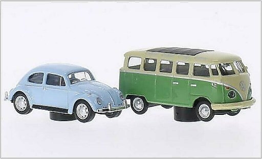 Volkswagen Kafer Base 1/87 Schuco azul + T1 Samba verde/beige coche miniatura