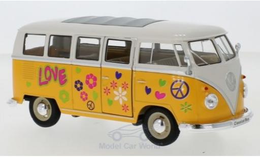 Coche miniatura Volkswagen T1 1/24 Welly Bus amarillo/blanco 1963 Flower Power Volkswagen T1 1/24 Welly Bus amarillo/blanco 1963 Flower Power coche miniatura