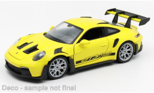 Coche miniatura Porsche 992 1/24 Welly 911 GTR RS  amarillo Porsche 992 1/24 Welly 911 GTR RS  amarillo coche miniatura