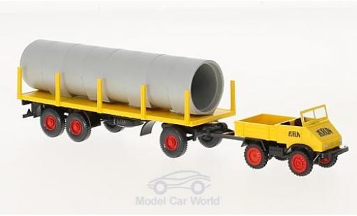 Coche miniatura Mercedes Unimog 1/87 Wiking U 411 Züblin mit Rungenanhänger und Ladung Mercedes Unimog 1/87 Wiking U 411 Züblin mit Rungenanhänger und Ladung coche miniatura